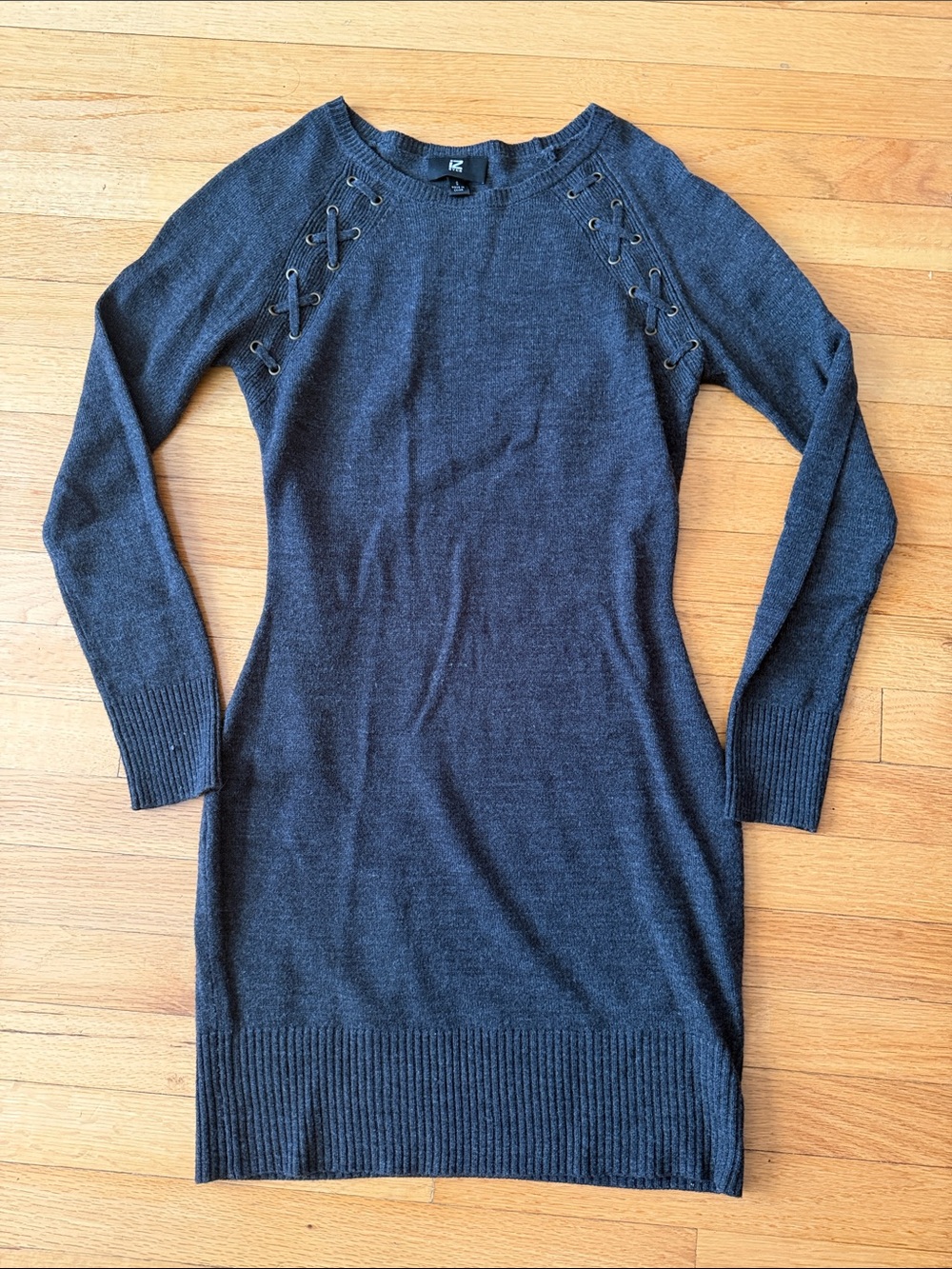 Iz Byer Charcoal Gray Lace-Up Shoulder Sweater Dress